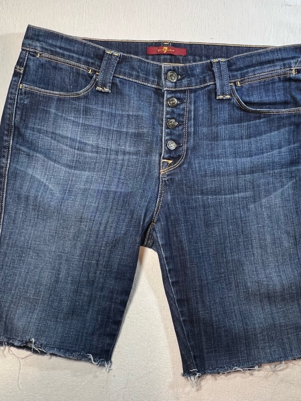 7 For All Mankind Dark Blue Cropped Denim Shorts